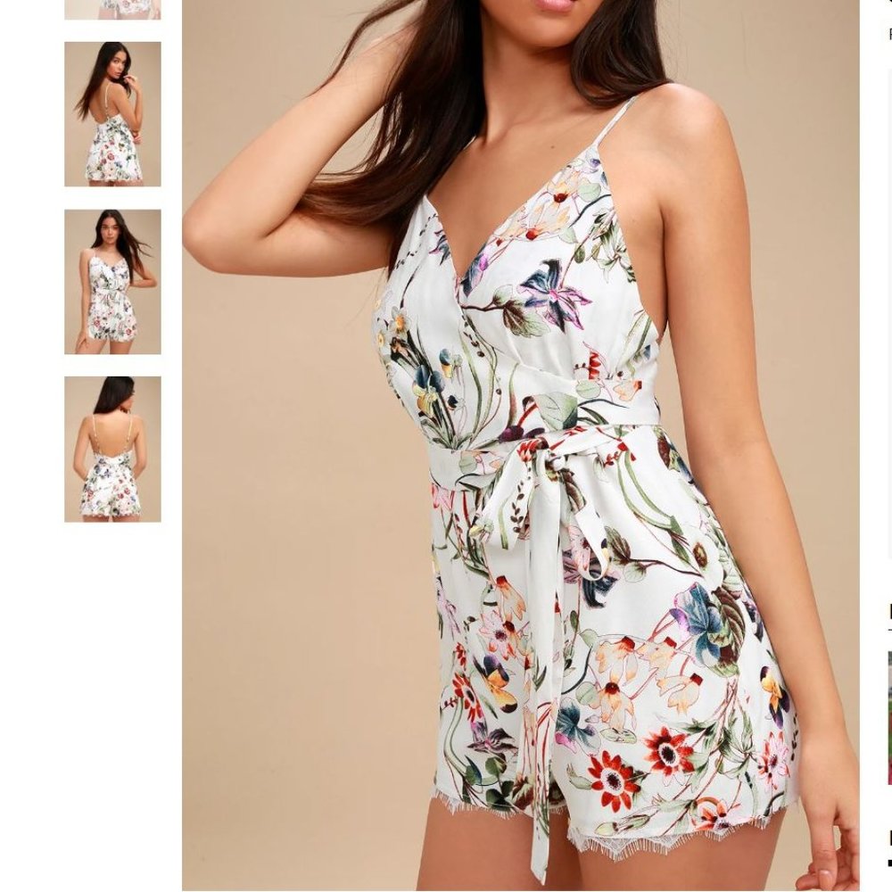 Sprout and About White Floral Print Wrap Romper